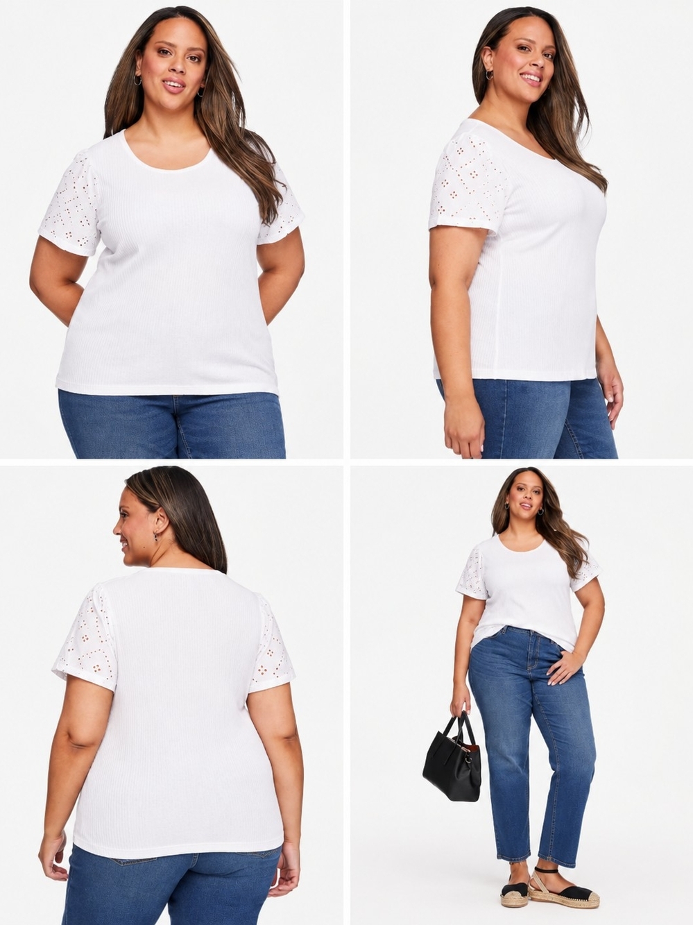 Lane Bryant Plus Size 6X White Ribbed Eyelet Sleeve Top – NWT